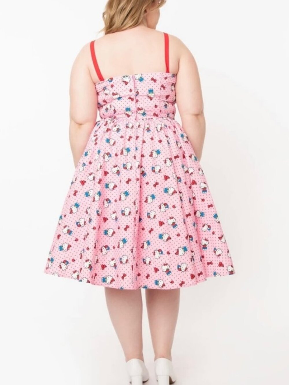 Hello Kitty x Unique Vintage Pink Dotted Kitty Print Golightly Swing Dress 3X/20 - Picture 2 of 9